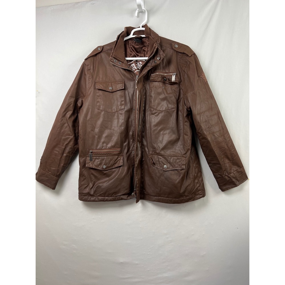 Blac Label Premium Field Jacket Mens 2XL Brown Coated Cotton Embroidered Good